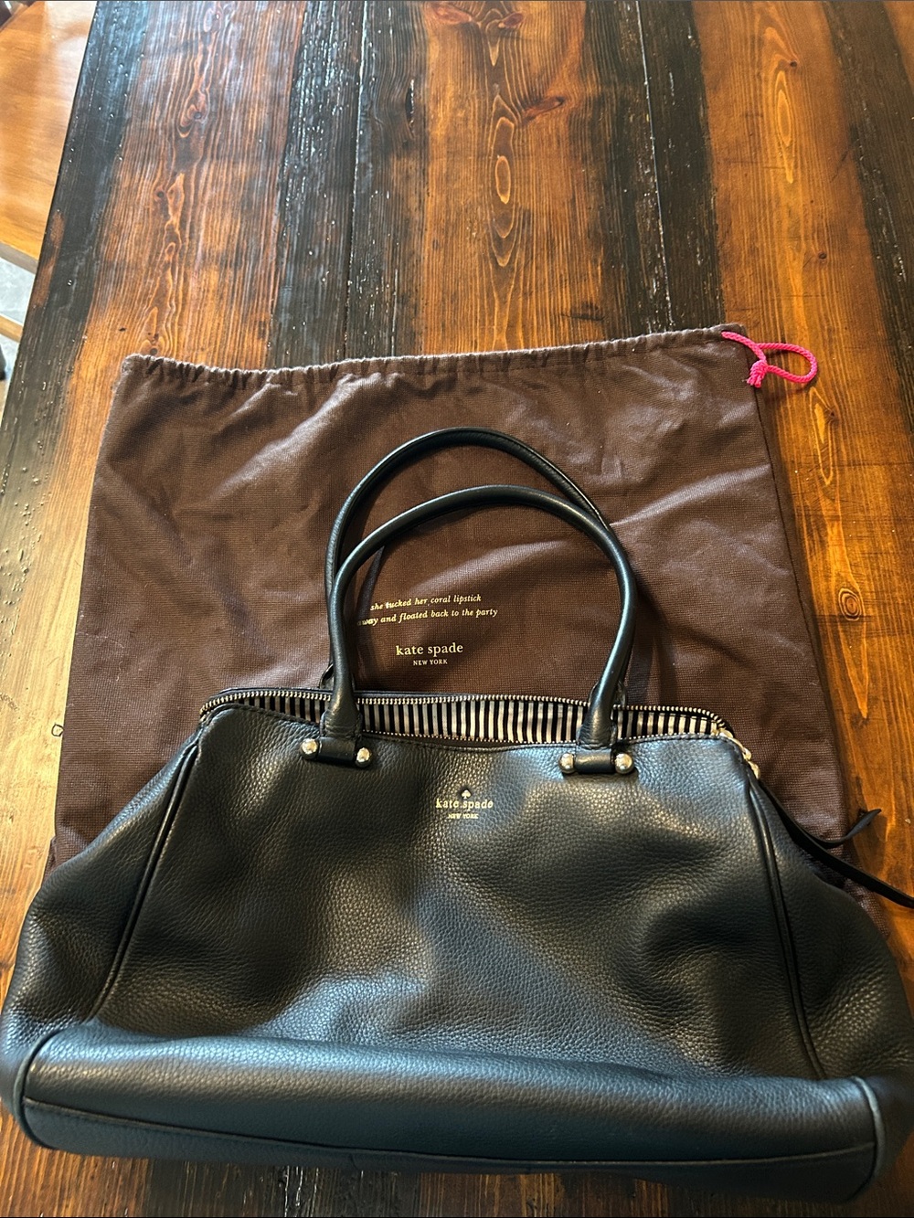 kate spade Black Pebbled Leather Tote with Gold Hardware